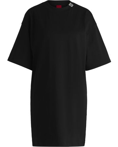HUGO Cotton-jersey T-shirt Dress With Stacked Logo - Black