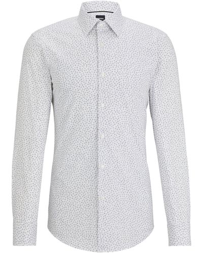 BOSS Slim-fit Overhemd In Een Popeline Van Stretchkatoen Met Print - Wit