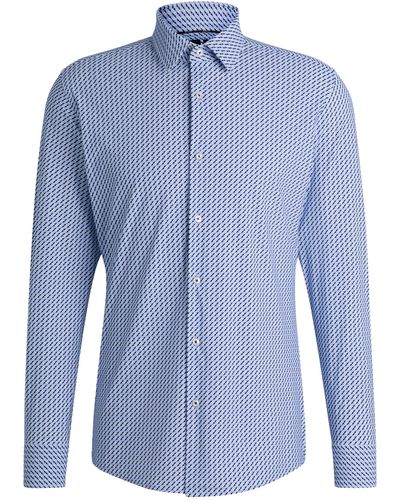 BOSS Slim-Fit Hemd aus funktionalem Stretch-Gewebe mit Print - Blau