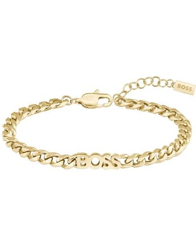 BOSS Gold-tone Chain Bracelet With Logo Lettering - Metallic