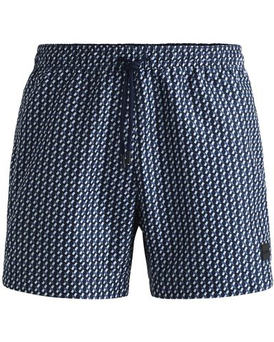 BOSS Logo-label Swim Shorts With Seasonal Pattern - Blue
