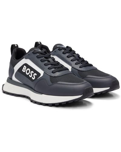 BOSS Mixed-material Lace-up Sneakers With Faux Leather - White