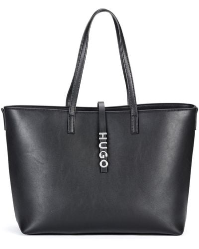 HUGO Faux-leather Shopper Bag With Logo Closure - Black