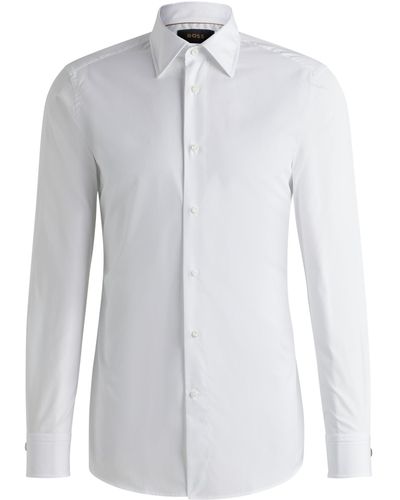 BOSS Slim-Fit Hemd aus italienischer Baumwoll-Popeline - Weiß