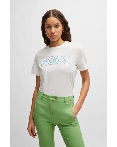 BOSS Logo T-shirt In Washed Cotton Jersey - Green