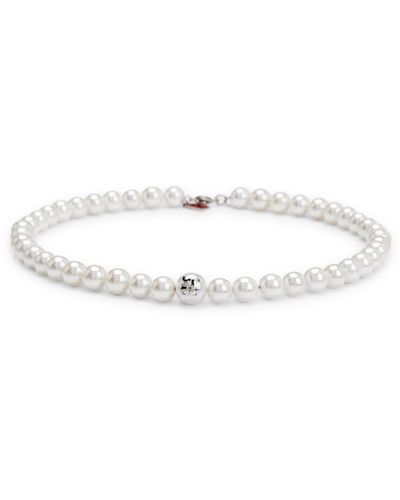HUGO Collier à logos revisités avec perles véritables et perle synthétique - Blanc
