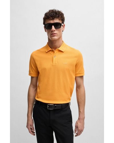BOSS Cotton Polo Shirt With Embroidered Logo - Orange