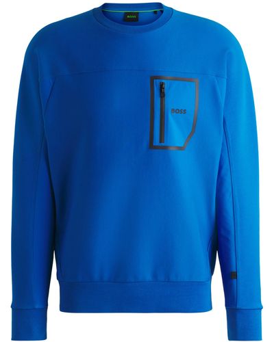 BOSS Sweatshirt aus Baumwoll-Mix mit dekorativem reflektierendem Print - Blau