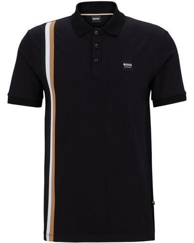 BOSS Reitsport-Poloshirt aus Stretch-Baumwolle mit Logo-Aufnäher aus Silikon - Schwarz