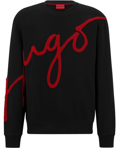 BOSS by HUGO BOSS Regular-fit Sweater Van Katoenen Sweatstof Met Handgeschreven Logo - Zwart