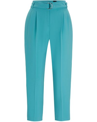 BOSS Regular-Fit Hose aus knitterfreiem Krepp in Cropped-Länge - Blau