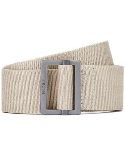 HUGO Cotton-canvas Belt With Red Logo Label - White