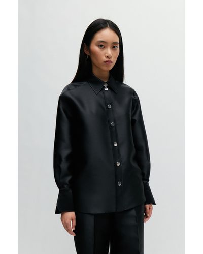 BOSS Relaxed-fit Blouse In Soft Satin With Point Collar - Black