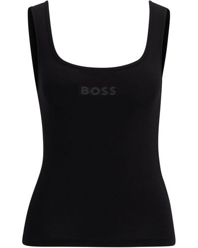 BOSS Pyjama Tank Top In Stretch Fabric With Logo Print - Black
