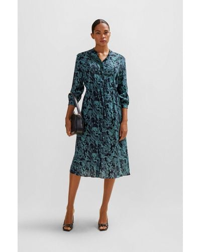 BOSS Abstract-printed Dress With Drawcord Waist - Blue