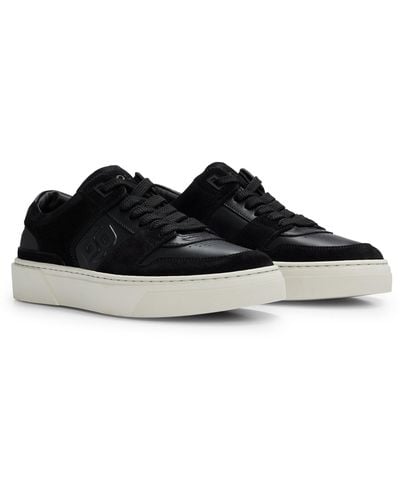 BOSS Leather Lace-up Trainers With Suede Trims - Black