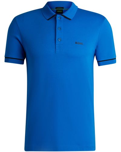 BOSS Slim-Fit Poloshirt aus Interlock-Baumwolle mit kontrastfarbenen Details - Blau