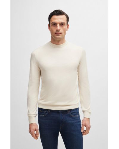 BOSS Regular-fit Sweater In Wool, Silk And Cashmere - Natural