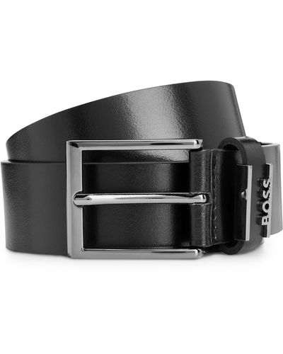 BOSS Italian-leather Belt With Logo Keeper - Black