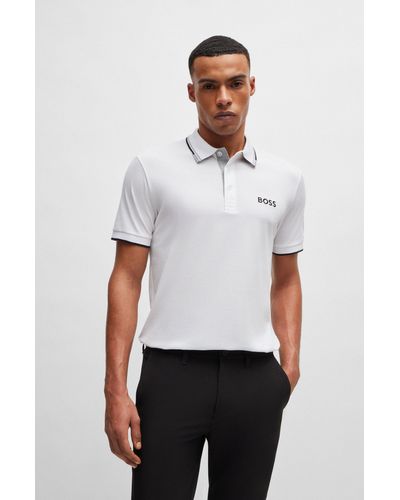 BOSS Cotton-blend Polo Shirt With Contrast Logos - White