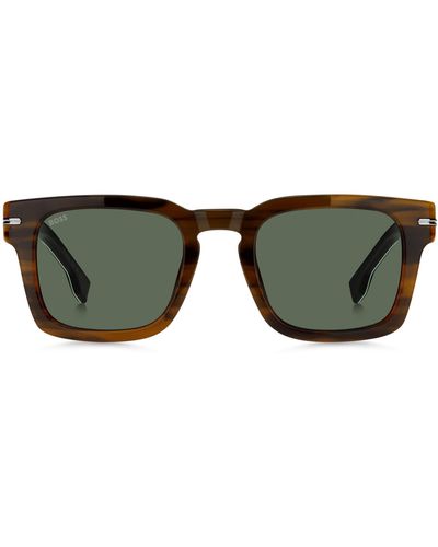 BOSS Gemusterte Sonnenbrille aus Acetat mit silberfarbenen Metalldetails - Grün