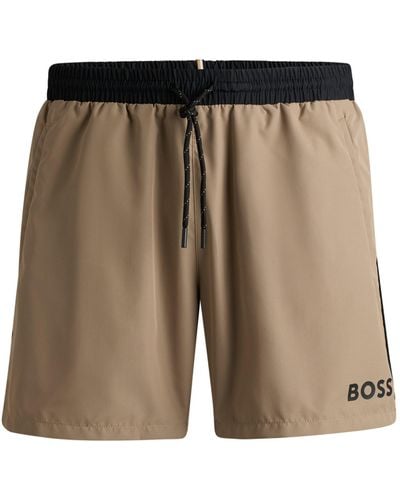 BOSS Quick-dry Swim Shorts With Contrast Details - Natural