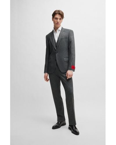 HUGO Slim-fit Three-piece Suit In Performance-stretch Jersey - Black