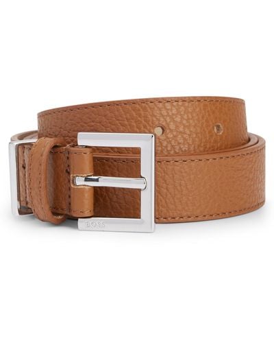 BOSS Italian-leather Belt With Polished Silver Hardware - Brown