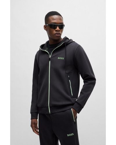 BOSS Cotton-blend Zip-up Hoodie With 3d-moulded Logo - Black