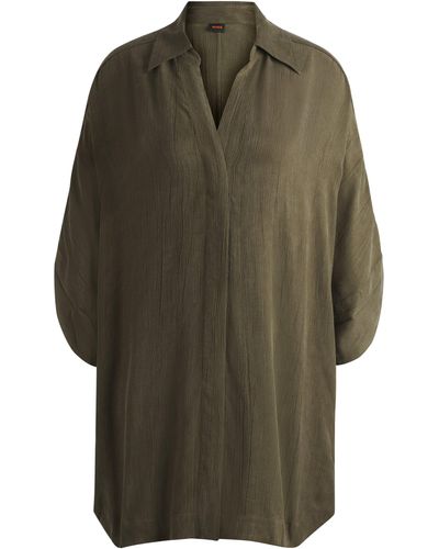 BOSS Relaxed-Fit Bluse mit verdecktem Verschluss - Grün