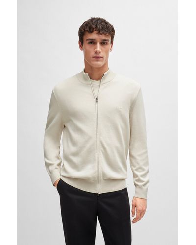 BOSS Cardigan Regular Fit en coton à logo brodé - Blanc