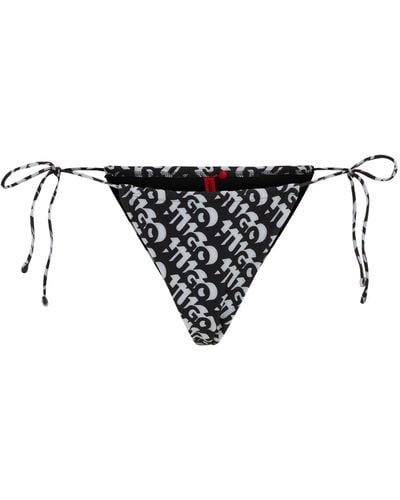 HUGO Tie-side Bikini Bottoms With Repeat Logo Print - Black