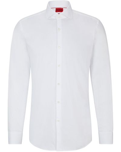 HUGO Kason Slim-Fit Hemd aus bügelleichtem Baumwoll-Twill Weiß 42
