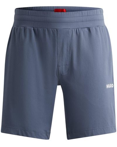 HUGO Shorts aus elastischer Baumwolle mit Kontrast-Logo und Kordelzug - Blau