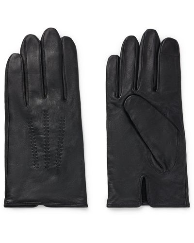 BOSS Nappa-leather Gloves With Metal Logo Lettering - Black