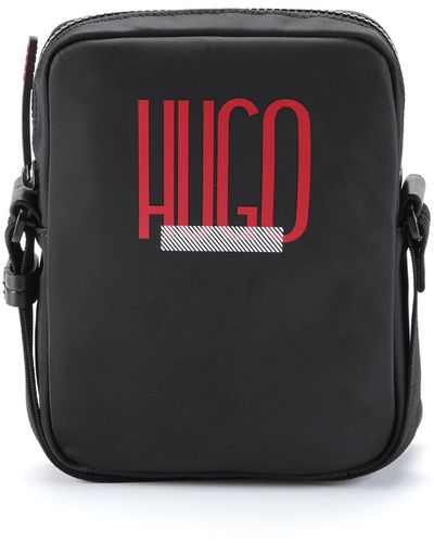 HUGO Recycled-nylon Reporter Bag With Red Logo - Black