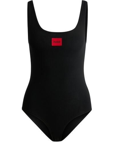 HUGO Sleeveless Bodysuit In Stretch Cotton With Logo Label - Black