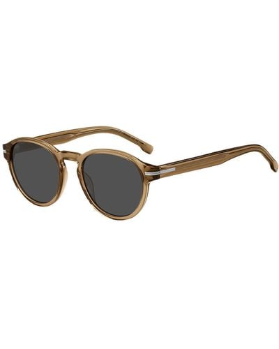 BOSS Brown-acetate Sunglasses With Signature Silver-tone Detail - Black