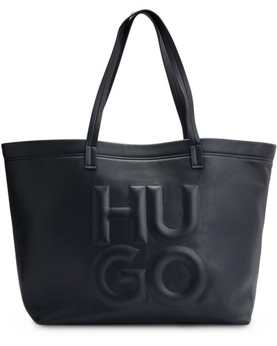 HUGO Bolso estilo shopper de piel sintética con logo de temporada grabado - Negro