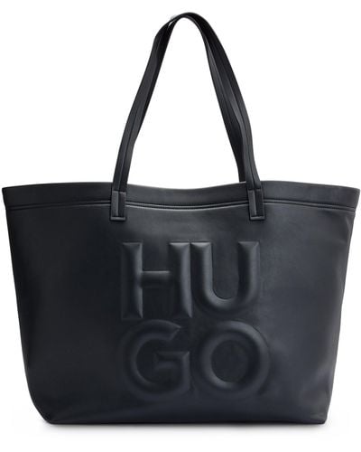 BOSS by HUGO BOSS Faux-leather Shopper Bag With Debossed Stacked Logo - Black
