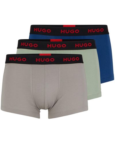 HUGO Three-pack Of Logo-waistband Trunks In Stretch Cotton - Gray
