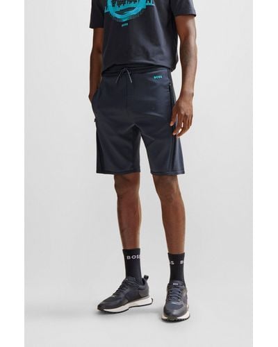 BOSS Regular-fit Shorts With Contrasting Logo Print - Blue