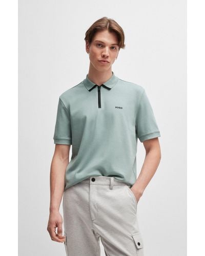 HUGO Cotton-piqué Polo Shirt With Contrast Logo - Green