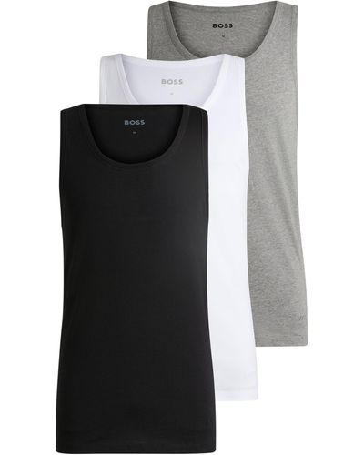 BOSS Dreier-Pack Unterhemden aus Baumwolle mit Logo-Stickerei - Schwarz