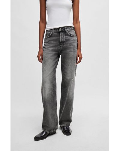HUGO Relaxed-fit Jeans In Gray Distressed Denim - Black
