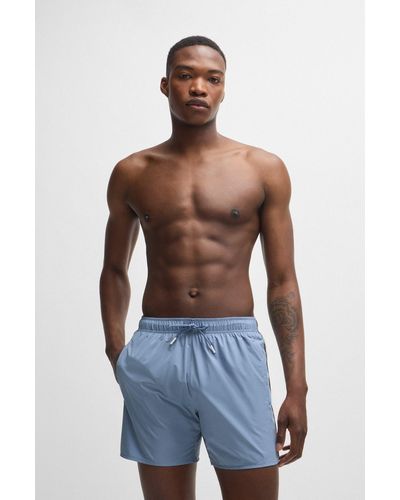 BOSS Fully Lined Swim Shorts With Signature Stripe - Blue