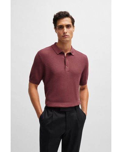 BOSS Regular-fit Polo Jumper With Mixed Structures - Red