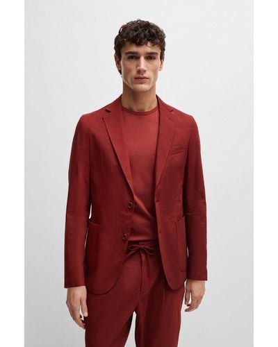 BOSS Slim-fit Single-breasted Jacket In A Linen Blend - Red