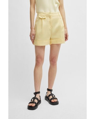 BOSS Wide-leg Shorts In A Cotton Blend - Yellow