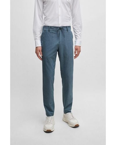 BOSS Slim-fit Pants In Wrinkle-resistant Mesh - Blue